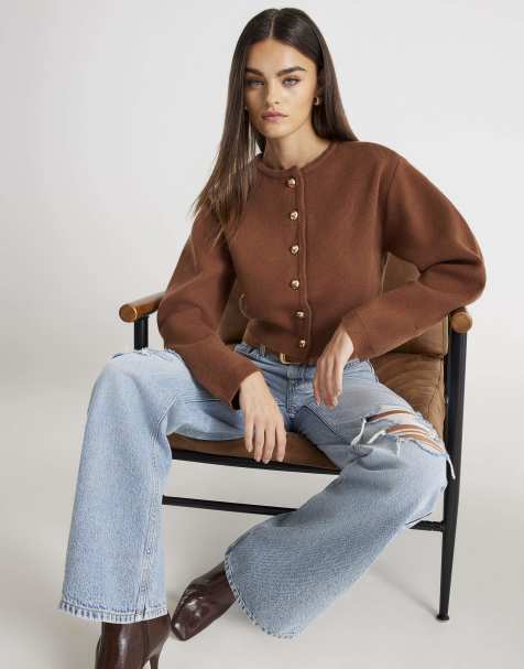 River Island Structured sleeve cardigan in brown - light - view 1