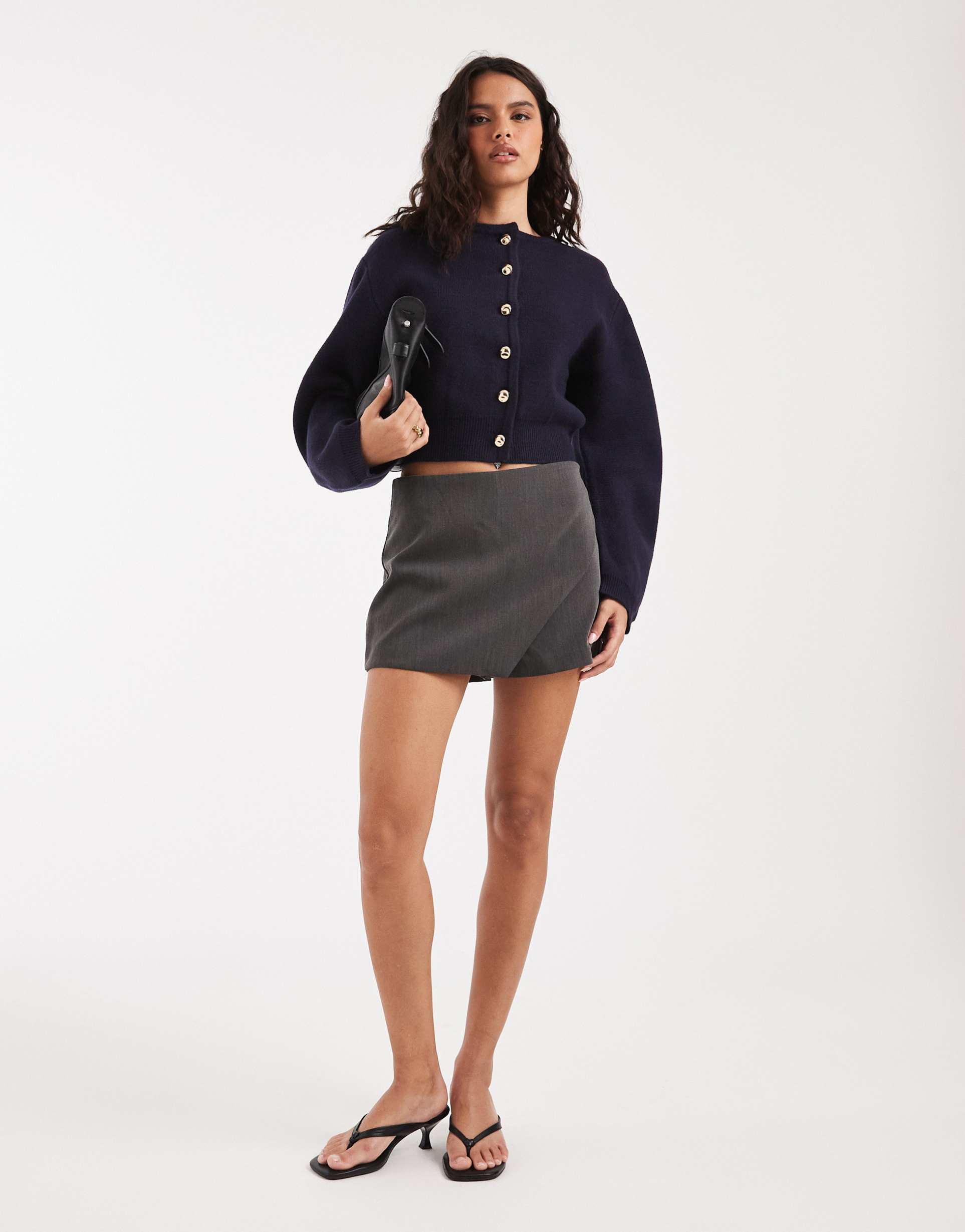 river island structured sleeve cardigan in navy