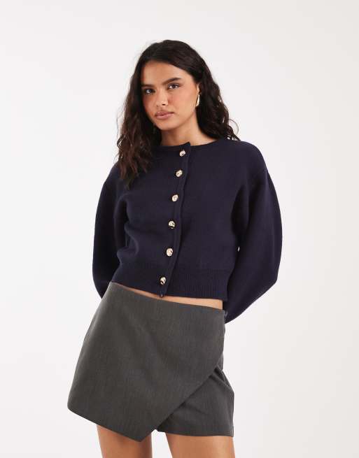 River Island Structured sleeve cardigan in navy, 2 of 4