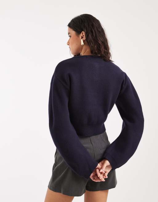 River Island Structured sleeve cardigan in navy, 4 of 4