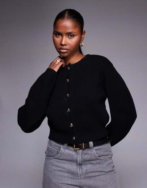 River Island structured sleeves cardigan in black - view 1