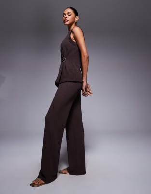 River Island - Strukturierte Hose in Braun mit weitem Schnitt, Kombiteil