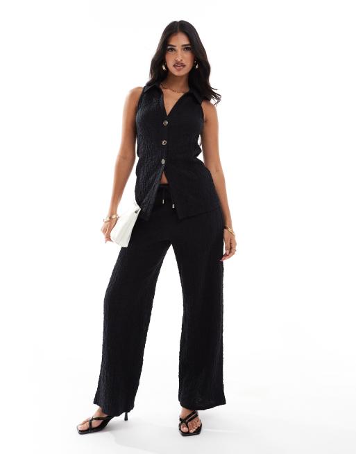 River Island – Strukturierte Hose in Schwarz mit weitem Schnitt, Kombiteil
