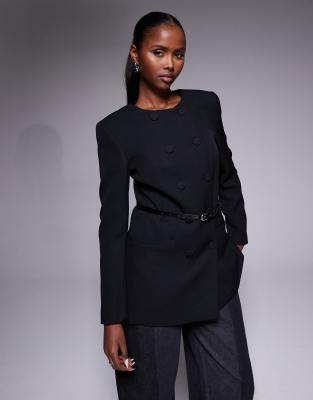 River Island - Strukturierter Oversize-Blazer in Schwarz