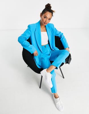 River Island - Strukturierter, zweireihiger Blazer in Hellblau, Kombiteil