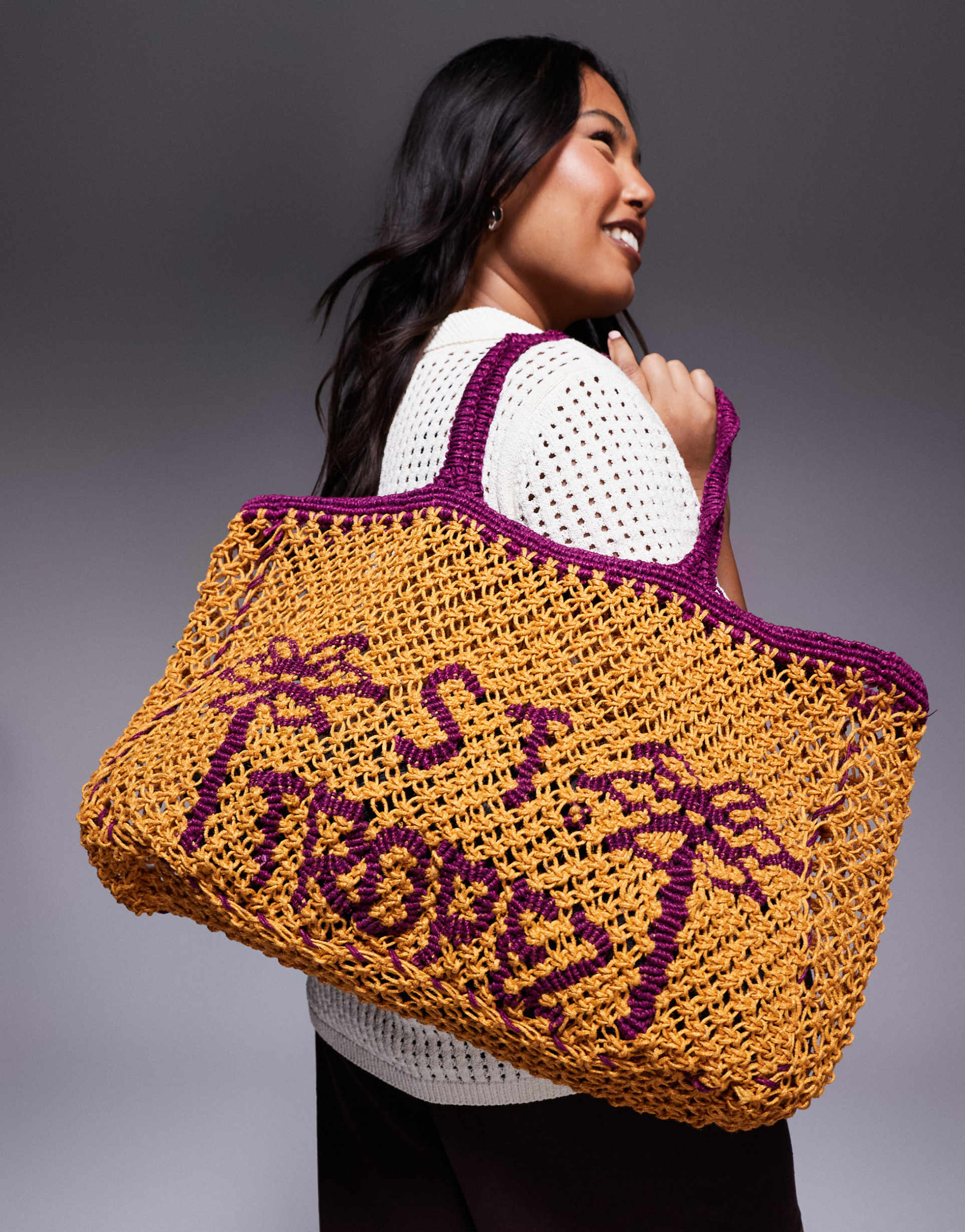 river island st.tropez crochet bag in orange