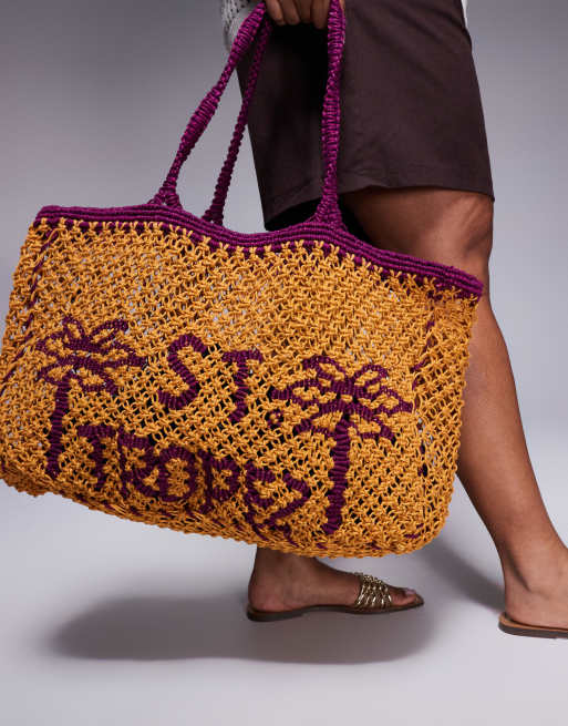 River Island St.Tropez crochet bag in orange