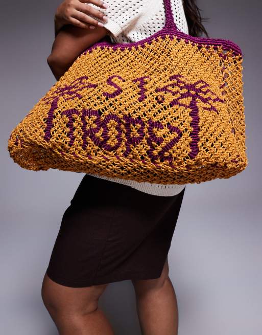 River Island St.Tropez crochet bag in orange