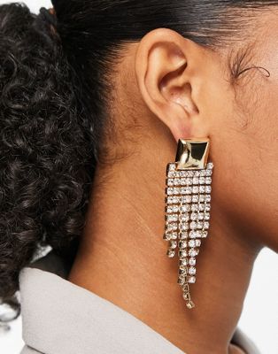 River Island stud and crystal drop in gold tone