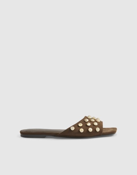 River Island Stud flat sandals in brown - dark - view 1