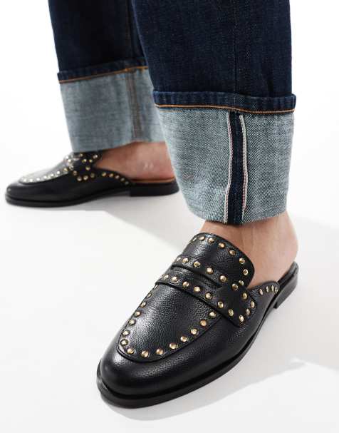 River Island studded backless loafers in black - view 1