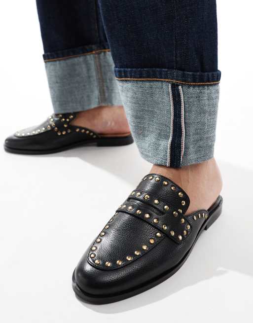 River Island studded backless loafers in black | ASOS