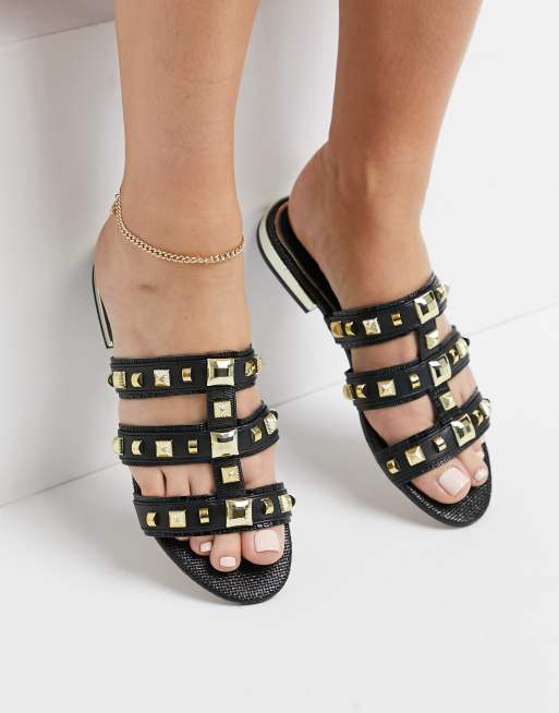 River Island studded caged sandals in black