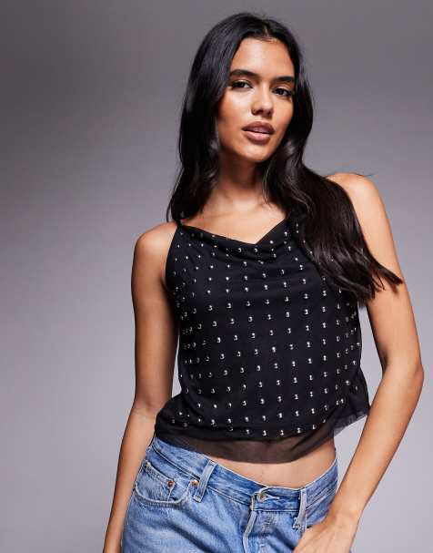River Island studded detail cami top in black - view 1