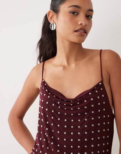 River Island studded detail cami top in dark purple - view 1