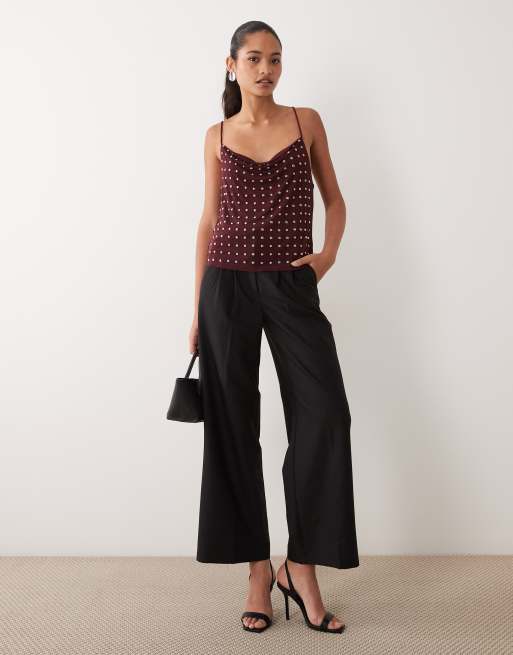 River Island studded detail cami top in dark purple, 2 of 4