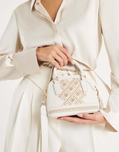 River Island Studded detail cross body bag in white - view 1