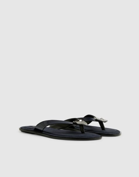 River Island studded detail toe thong flat sandal in navy - view 1