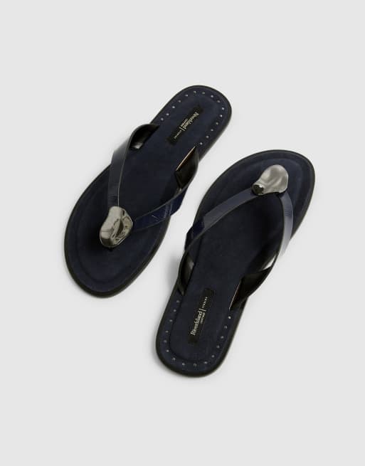 River Island studded detail toe thong flat sandal in navy, 2 of 4