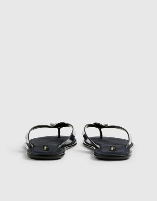 River Island studded detail toe thong flat sandal in navy, 3 of 4