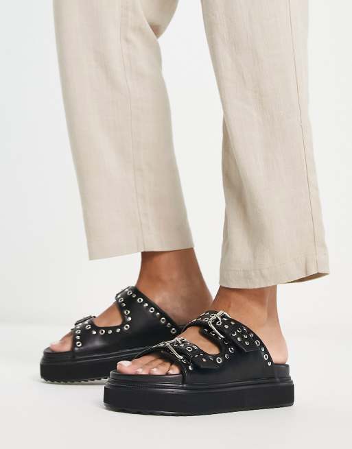 Black studded buckle sandals new arrivals