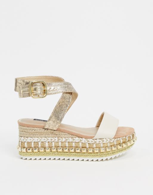 White and sales gold flatforms