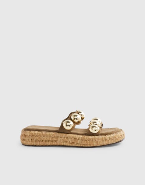 River Island Studded flatform sandals in khaki - view 1