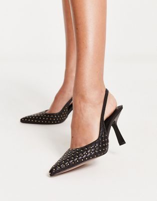 River Island studded heeled court shoes in black