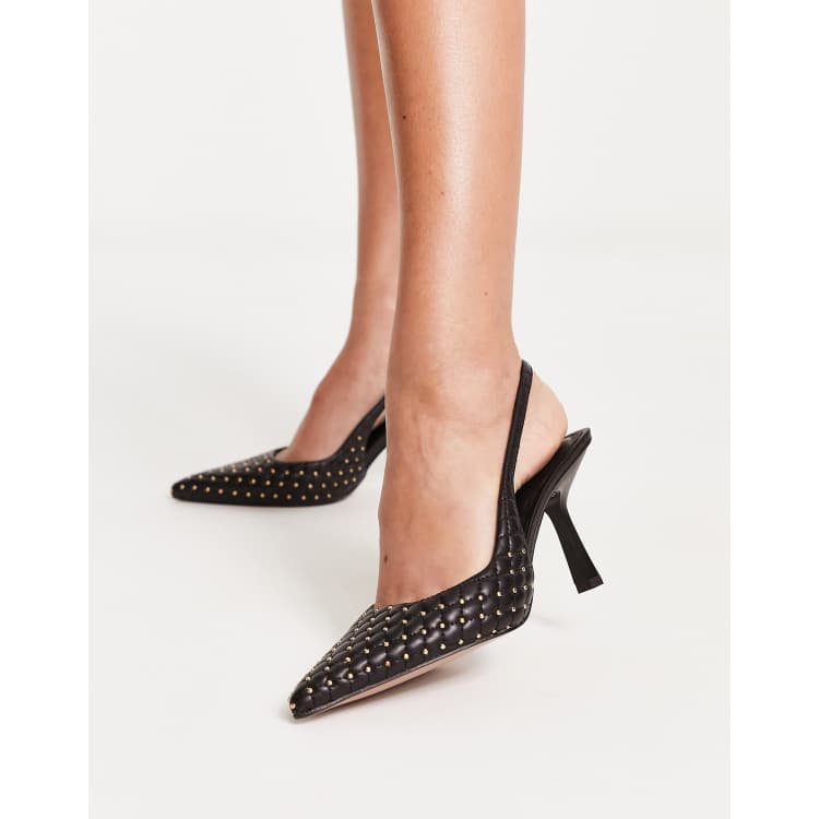 River Island studded heeled court shoes in black