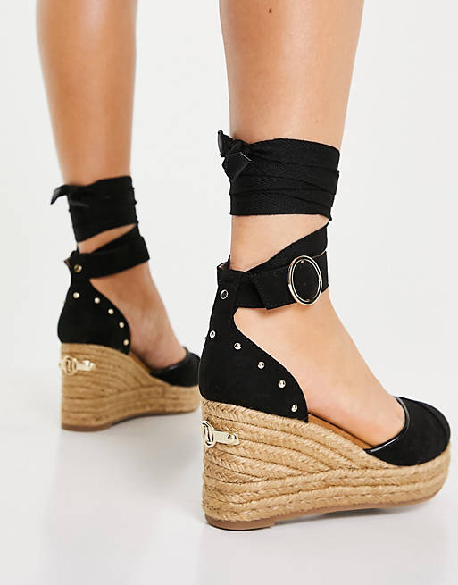 Cambridge Select Womens Open Toe Side Cutout Studded Chunky Platform Mid Wedge Sandal
