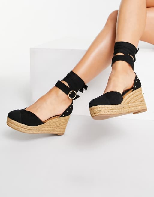 Black studded wedge sandals hot sale