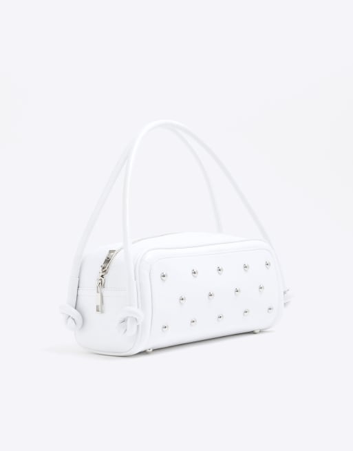 River Island Studded knot shoulder bag in white