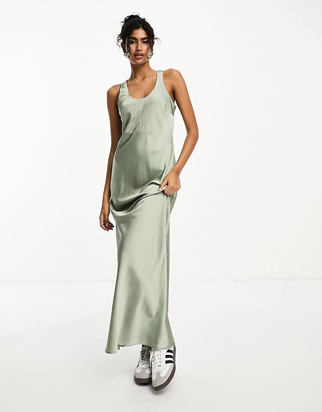River Island - studded maxi slip dress in sage