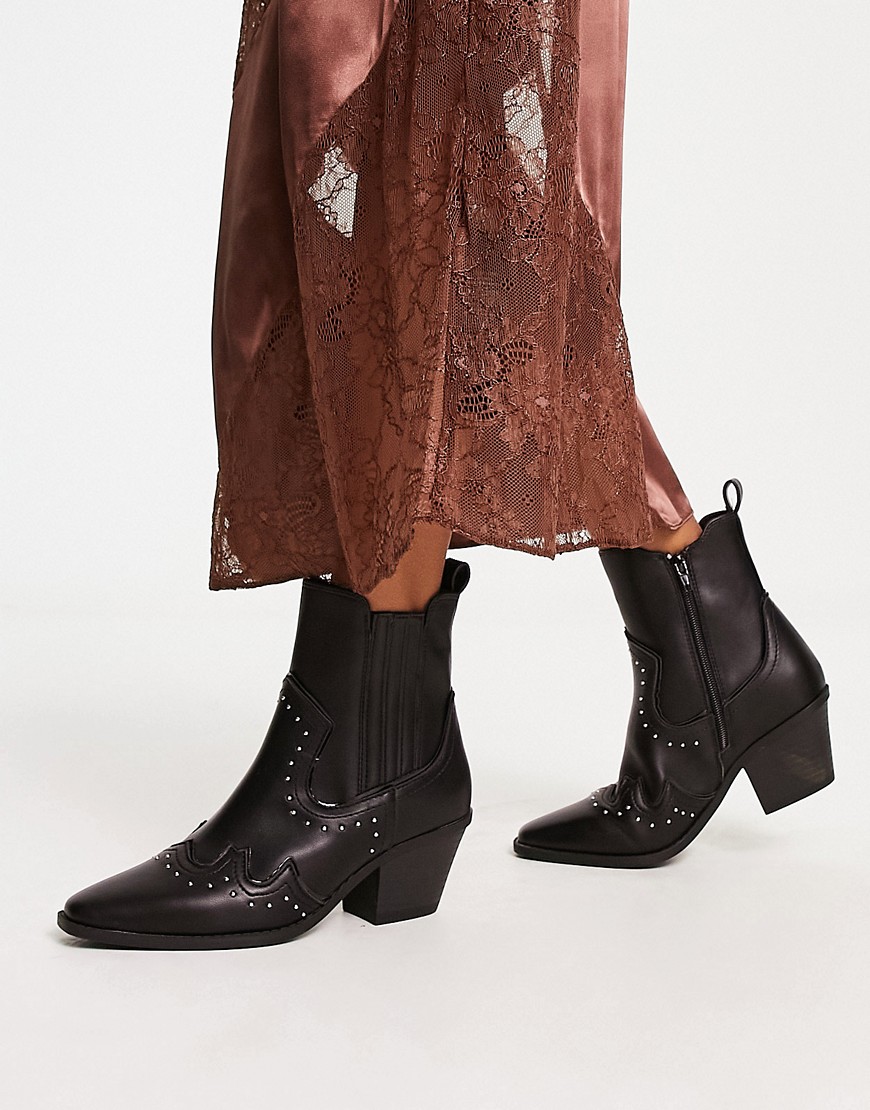 River Island studded western boots in black