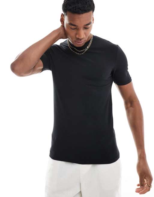 River Island – Studio – Czarny T-shirt o kroju podkreślającym sylwetkę