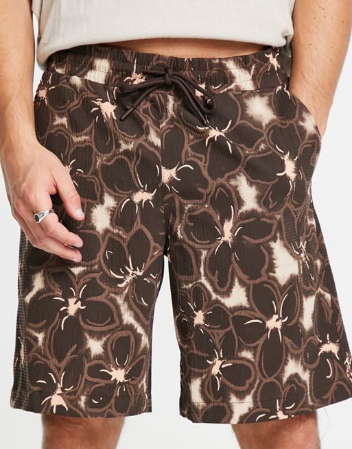 River Island Studio floral printed shorts in brown