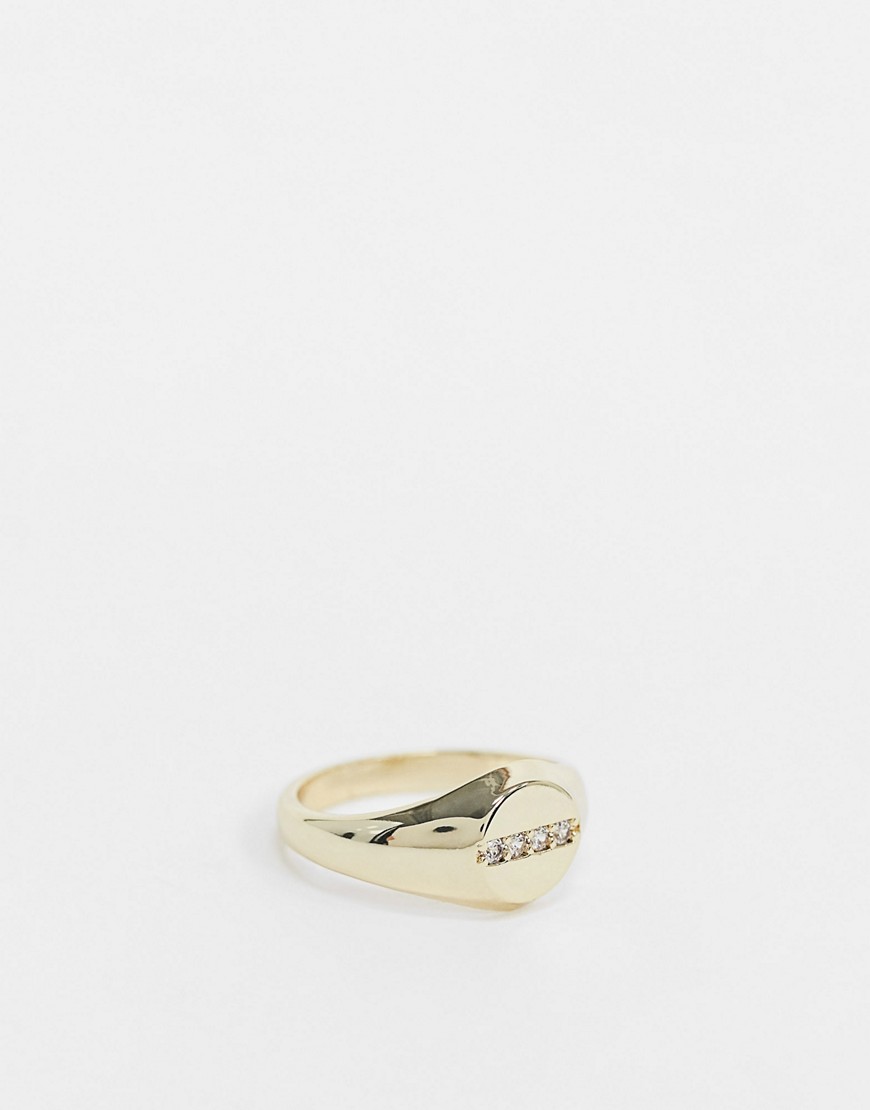 River Island Studio gold plated signet ring with rhinestones