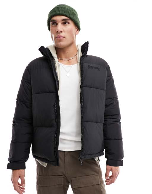 River island black hooded best sale puffer jacket