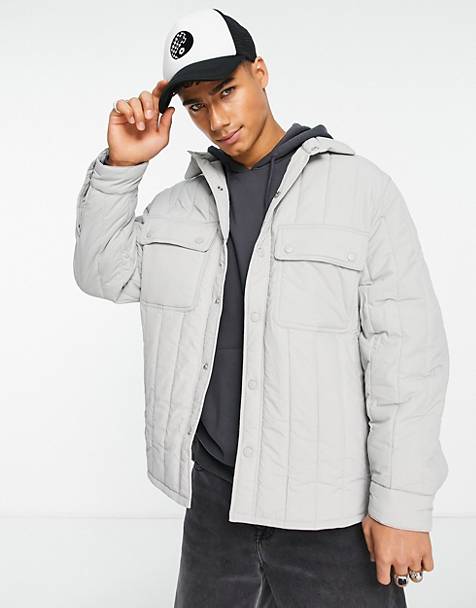 River Island Studio quilted shirt jacket in stone