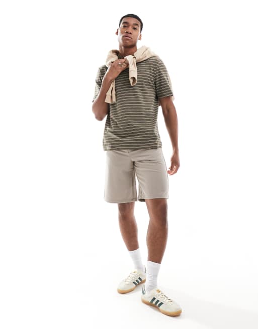 River Island – Studio – T-shirt w kolorze khaki w paski