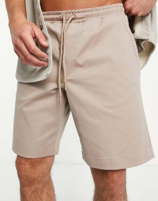 River Island Studio twill pull-on shorts in beige