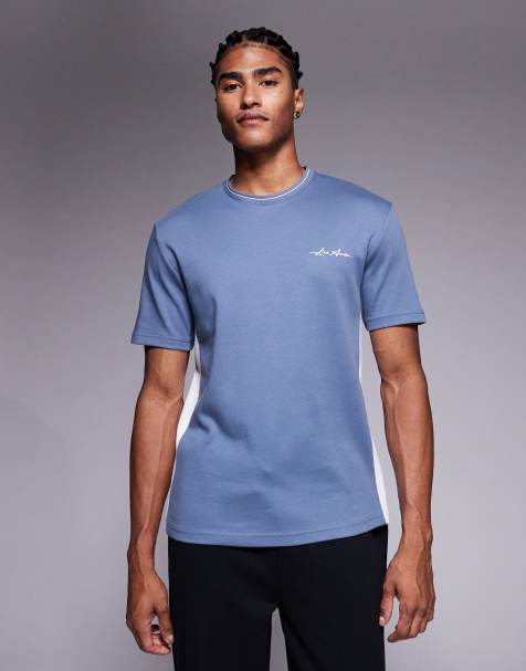 River Island - Støvet blå T-shirt med kontrastfarvede ringerdetaljer - view 1