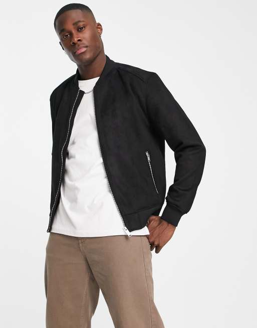 Mens suede bomber jacket black sale