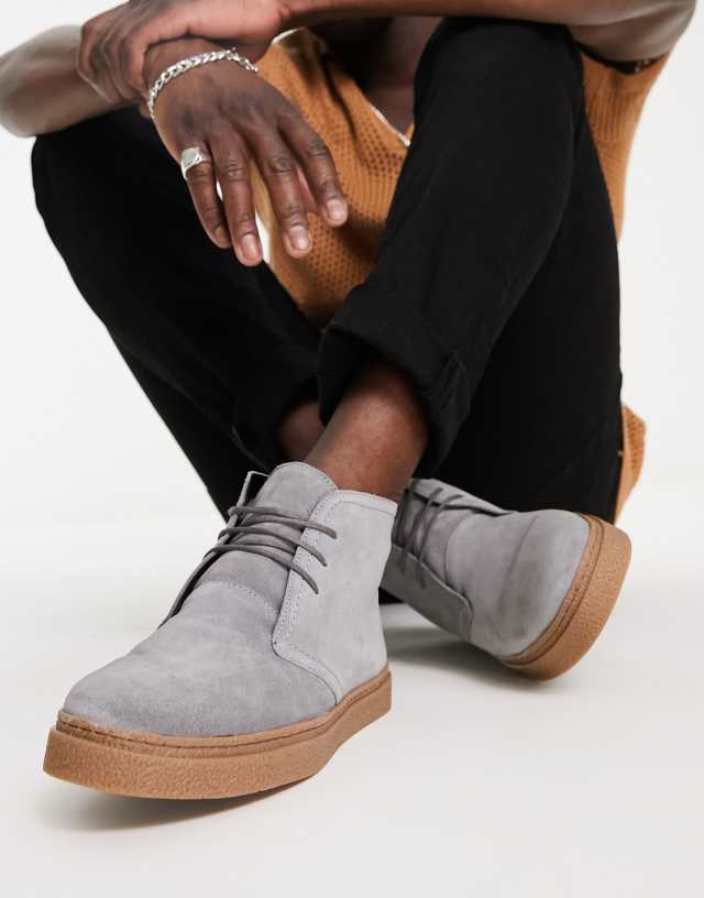 River Island Suede Boots In Gray