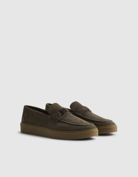 River Island Suede buckle loafers in khaki - view 1