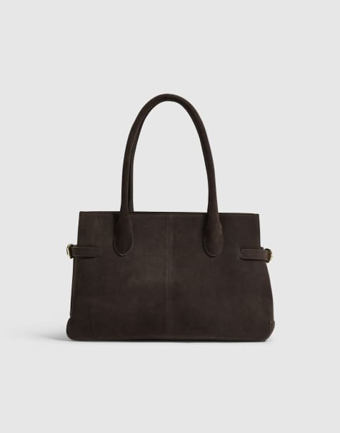 River Island Suede buckle side tote bag in brown - view 1