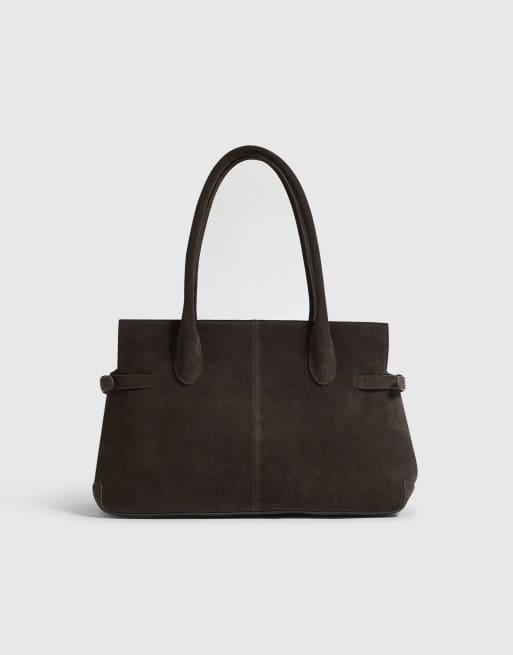 River Island Suede buckle side tote bag in brown, 4 of 4