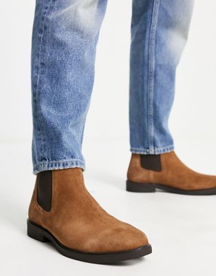 River Island suede chelsea boots in brown - ASOS Price Checker