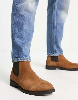 River Island suede chelsea boots in brown ASOS