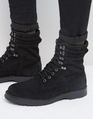black suede combat boots